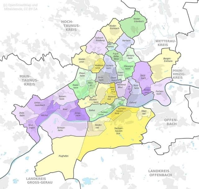 Mapa dzielnic Frankfurtu